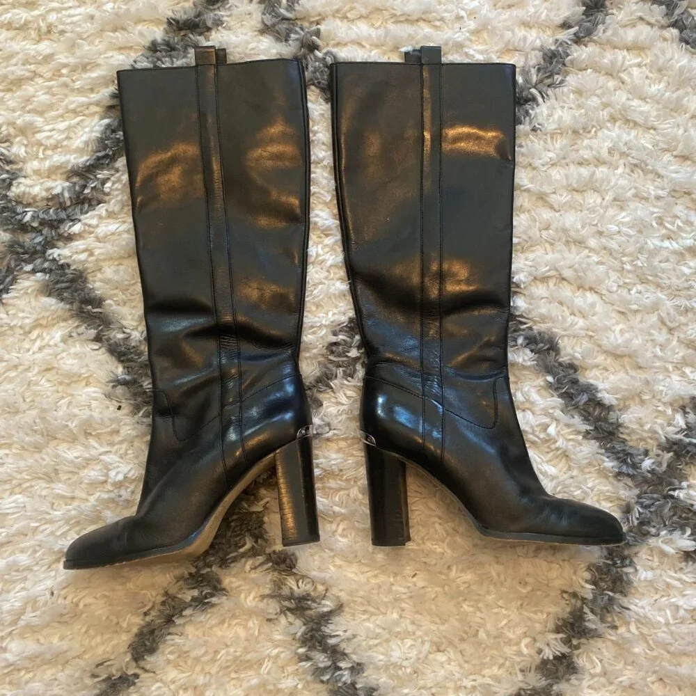 Michael Kors Black Leather Over the Knee Regina Boots w Silver Hardware Size 8